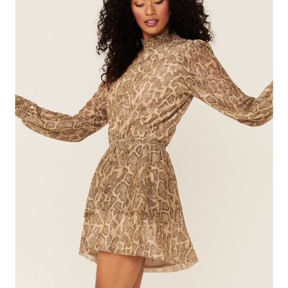 SHOW ME YOUR MUMU WOMEN'S GLITTER PYTHON RUSSO RUFFLE DRESS - Picture 1 of 4